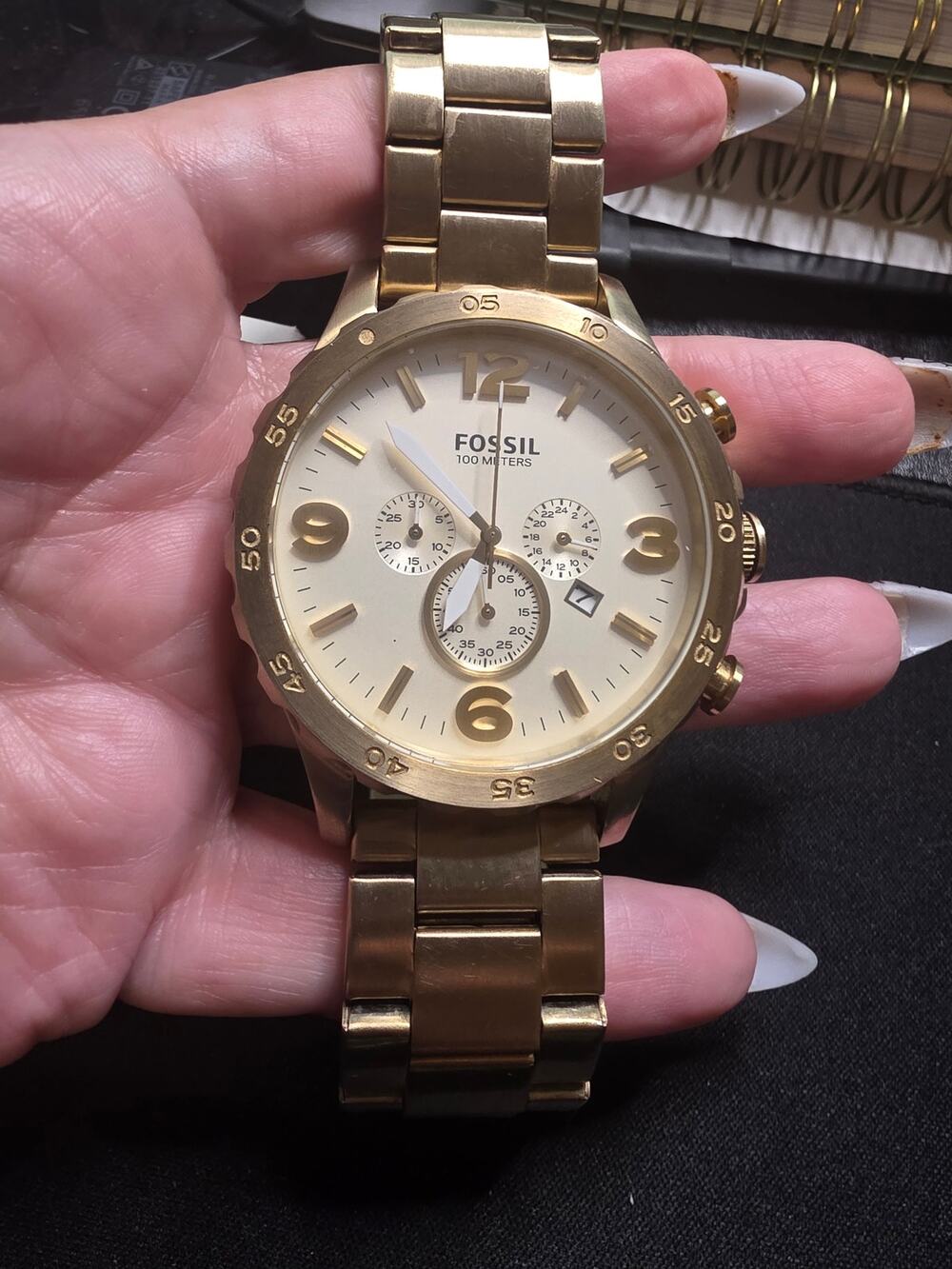 Fossil Nate Chronograph Gold-Tone Stainless Steel Watch (Model JR1479)